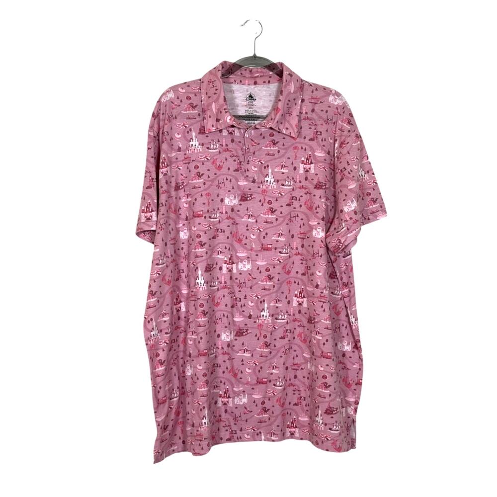Disney Parks Mens Park Life Theme Park Map Ride Print Polo Shirt Pink Size 2XL